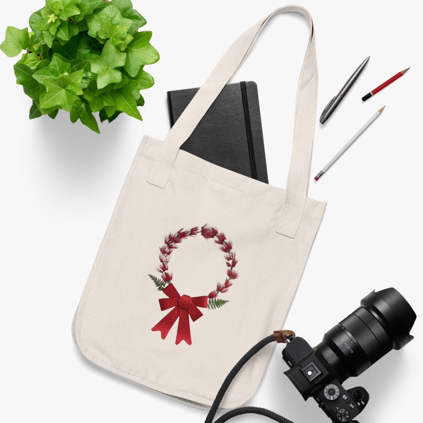 Organic Canvas Tote Bag (Christmas Wreath)